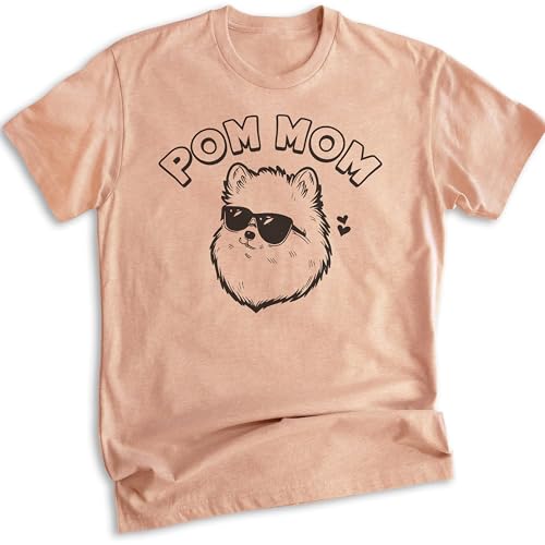EVERTREE CLOTHING Pom Mom T-Shirt Unisex Womens Shirt Pomeranian Pom Owner Best Dog Mom Gift Heather Sunset Medium