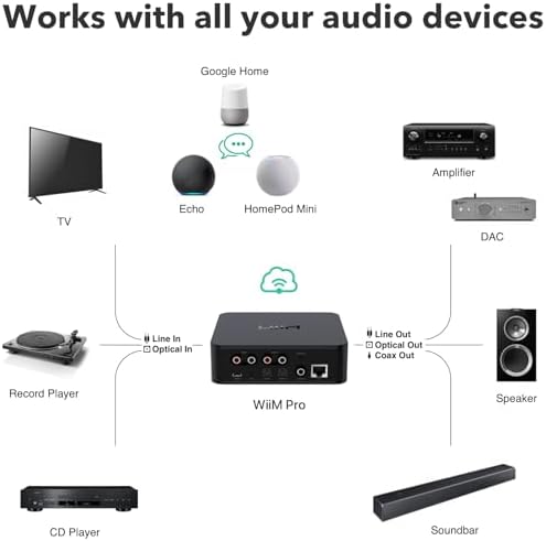 WiiM Pro Odbiornik AirPlay 2, Chromecast, audio, Wi-Fi, multiroom, współpracuje z Alexą, Siri i Asystentem Google, przesyłaj dźwięk w wysokiej jakości z serwisów Spotify, Amazon Music, Tidal
