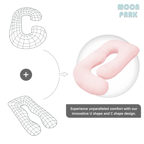Image of MOON PARK Pregnancy Pillows for Sleeping - U Shaped Full Body Maternity Pillow with Removable Cover - Support for Back, Legs, Belly, HIPS - 65 Inch - Pink