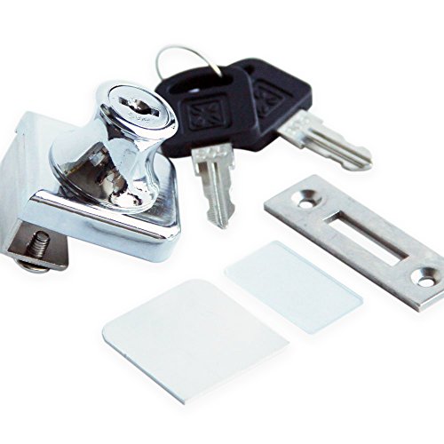 Curio Display Cabinet Glass Door Lock with 2 Keys Steel Chrome Fits 1/4 Inch Thickness