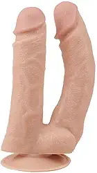 Prótese Penis Dupla Realística, Silicone, 19,5 x 3,5cm, Com Ventosa, Lubrificar Antes do Uso