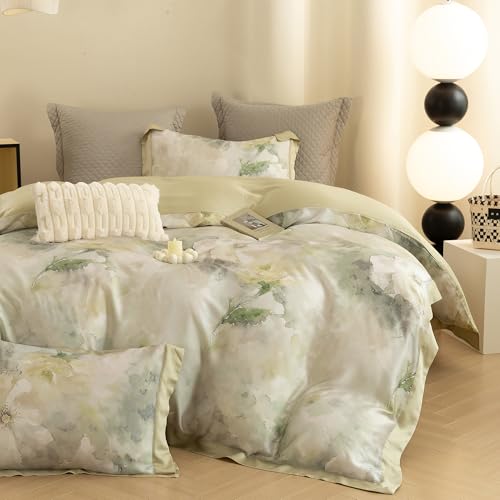 ECOCOTT Bedding 3-Piece Duvet Cover Set King Size, Silky Soft 100% Lyocell, Hypoallergenic & Eco-Friendly, Whispering Blooms Floral Pattern, Cooling & Breathable for Hot Sleepers