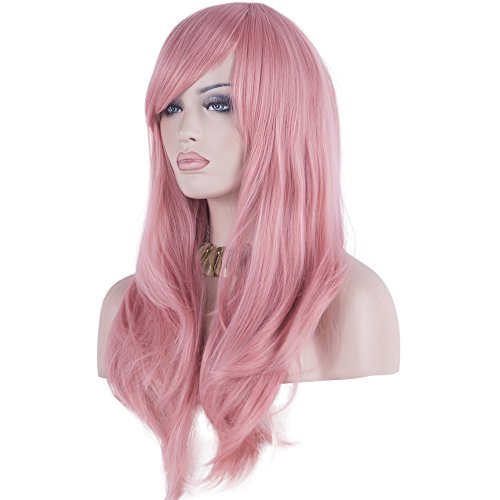 Daots 28" Wig Long Heat Resistant Big Wavy Hair Women Cosplay Wig (Pink) #TOP2