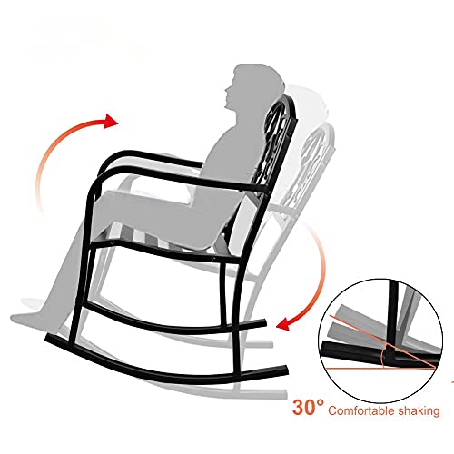 Grepatio Outdoor Patio Rocking Chair, Wrought Cast Iron Furniture Chair Metal Rocking Seat Chairs for for Deck, Backyard or Garden w/Scroll Design (Black)