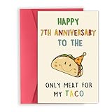 OJsensai Happy 7th Taco Anniversary Card for Husband Boyfriend, Funny Cotton Gifts for 7 Year Anniversary for Him, 7th Anniversary for Him