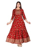 Kurti Craft Women's Flower Print Kurta with Skirt set (4XL, Maroon)