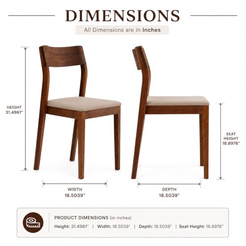 Image of Genuine Decor Set of 2 Rosewood Dining Chairs - Rustic Teak Brown Finish, Solid Wood, No Cushion, Perfect for Dining Room, Living Room, Bedroom (Cushion White)