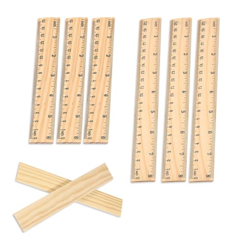 QOWUXHZ 6 Pièces Regle 15Cm Et 20Cm Règles En Bois Plates Pour Dessin Pour L'École Le Bureau Les Travaux Manuels La Salle De Classe La Maison 15Cm 20Cm