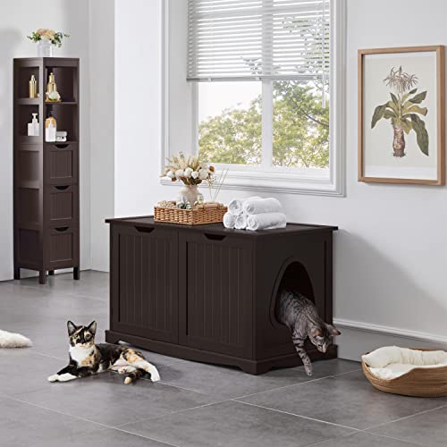 Yaheetech Cat Litter Box Enclosure, Cat Litter Box Furniture Hidden, Wooden Pet Crate Cat Washroom Storage Bench With Divider Home Litter Loo Indoor Cat House Espresso #TOP1