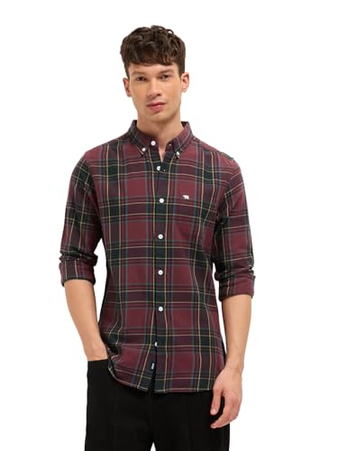 Image of THE BEAR HOUSE Men's Checked Slim Fit Shirt (FFD-EMILO-MR Maroon