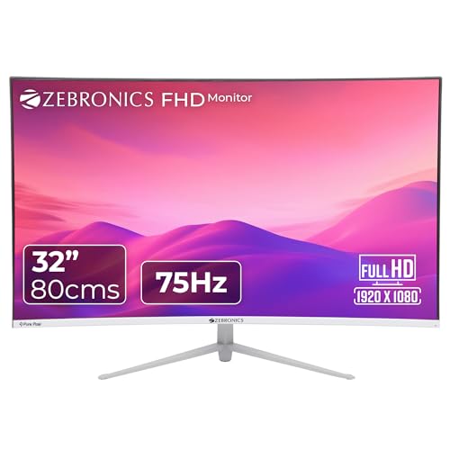ZEBRONICS AC32FHD LED Curved 75Hz 80Cm (32") (81.28 Cm) 1920x1080 Pixels FHD Resolution Monitor with HDMI + VGA Dual Input, Built-in Speaker, Max 250 Nits Brightness, White view 1