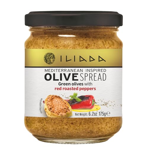 ILIADA Green Olive Spread with Red Roasted Peppers | Authentic Greek Tapenade with Extra Virgin Olive Oil &amp; Spices | 175gr