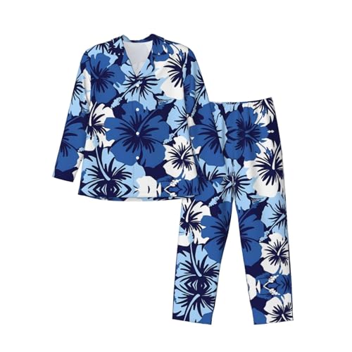 Pyjama long homme respirant contre la chaleur - Ensemble nuit bleu ample