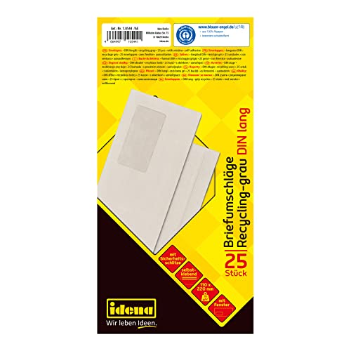 Idena 10544 - Briefumschläge Format DIN lang, recycling, selbstklebend, mit Fenster, 75g/m², 25 Stück