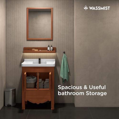 Image of WASSMIST Floor Mounted Bathroom Vanity | Modern Floor Standing Basin Cabinet for Bathroom | Thermoplastic Cabinet (Brown)