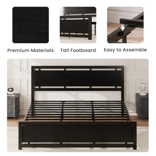 Image of LIKIMIO California King Bed Frame with Headboard and Footboard, Metal Strong Supports, Easy Assembly, Noise-Free, No Box Spring Needed, Black