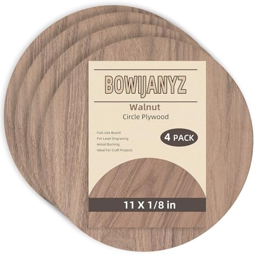 Brown Walnut Plywood Circles for Crafts,4 Pack 11x1/8 inch Unfinished Wood Rounds for DIY Crafts Wood Burning, Painting, Writing, Engraving, Carving and Home Decoration