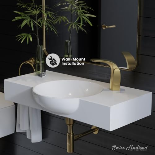 Swiss Madison Chateau 30\" Wall-Mounted Sink Center Basin with Right Side Faucet Mount in Glossy White