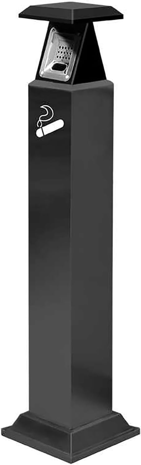 Standing Ashtray, Outdoor Ashtrays for Patio Waterproof, Stainless Steel Outdoor Ashtrays Top Cover Rainproof Design, Vertical Ashtray, Commercial Garbage Can for Garage(Black)