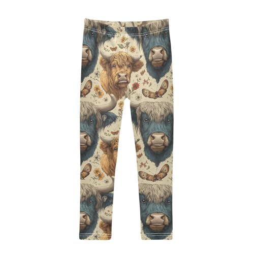 Girls Leggings Highland Cows Flower Butterfly Soft Toddler Leggings for Girls Kids Pants Size 4T-10T
