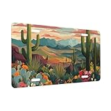 Front License Plate Cover, Desert Cactus Sunset Car Decor Accessory Aluminum Metal Rust-Proof US Car Plate Novelty Vanity Tag Cover Decorative with 4 Holes for Men Women 6 * 12 in
