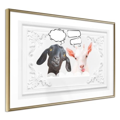 Affiche Murale Encadrée Conversation of Two Goats 45x30 cm Or Finition Premium