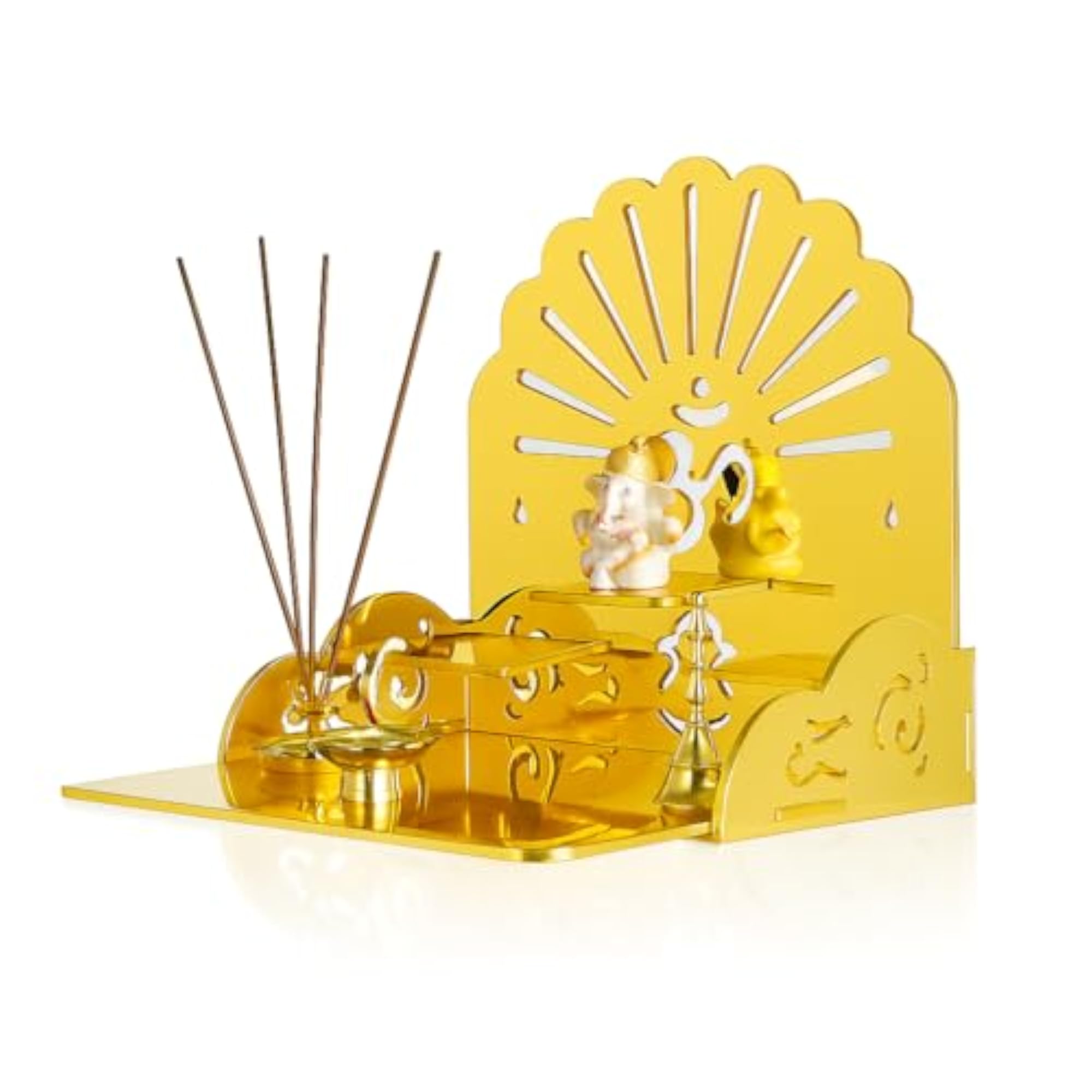 Acrylic Wooden Gold Temple with Om Symbol for Wall Mounting