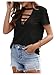 OYOANGLE Women's Cutout Deep V Neck Choker Tee Short Sleeve Summer Tunic Tops Shirts Black XXL