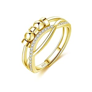 Anxiety Ring voor dames, 925 sterling zilver, open instelbaar, anti-stress ring, spinner, fidget-ring, decompressieringen, oneindigheid, mindfulnessring met parels en zirkonia