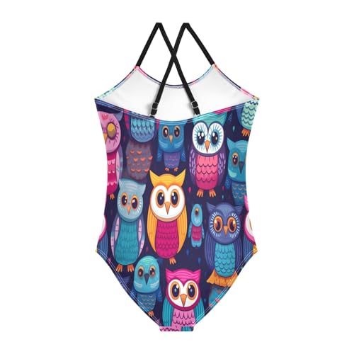 Colorful Owl Girls One-Piece Swimsuit Beach Bathing Suit2