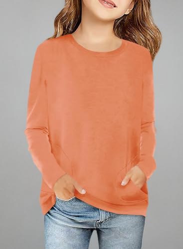 Image of Haloumoning Girls Casual Short Sleeve T Shirts Color Block Tee Blouse Kids Loose Tunic Tops with Pockets Size 4-15