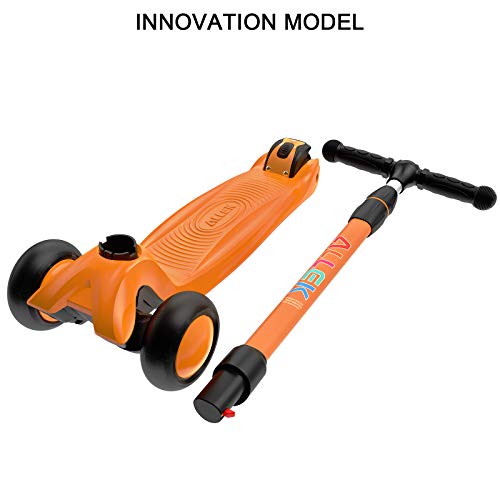 Image of Allek Kick Scooter B03, Lean 'N Glide 3-Wheeled Push Scooter with Extra Wide PU Light-Up Wheels, Any Height Adjustable Handlebar and Strong Thick Deck for Children from 3-12yrs (Orange)