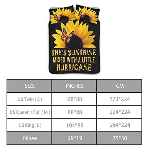 Bigcarjob She's Sunshine Sunflower Duvet Cover 3Pcs Soft Comforter Cover For Women Girls,Morden Black Floral Bedding Set,1 Duvet Cover+2 Pillow Shams Queen Size #TOP3