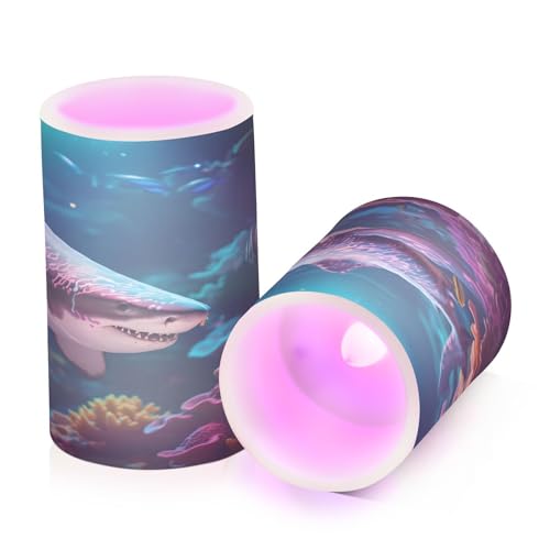 ALAZA Shark (3) Flickering Flameless Candles Battery Operated with Remote Timer,Tea Light Candles LED Pillar Votive Candles Set of 2 for Outdoor Indoor Decorations