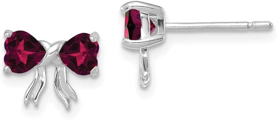 Diamond2Deal 14k White Gold Created Ruby Bow Earrings (L- 0.3 in, W- 0.35 in)