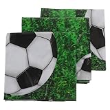 OFFSCH Mantel de Plástico para Fiesta de Fútbol 3 Piezas, Rectangular 137x274 Cm, Diseño Césped Real Motivos de Fútbol, Decoración para Mesa de Cumpleaños y Eventos Deportivos