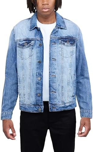 X RAY Men's Denim Jacket, Washed Ripped Distressed Flex