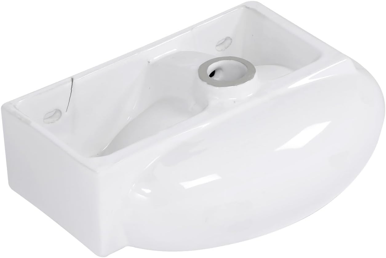Wall Mount Vessel Sink Right Hand - 16 x 11 Inch Oval Bowl Rectangular Wall Hung Bathroom Sink Basin White Ceramic Porcelain Modern Floating Vessel Sink