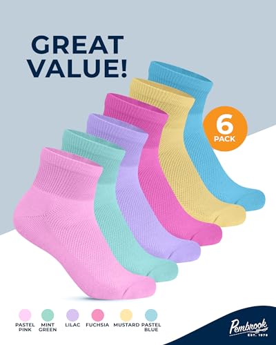 Image of Pembrook Ankle Diabetic Socks for Women & Men | 6 Pairs | Wide Non Binding Socks Quarter Length | Edema Neuropathy Socks