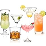 LemonRoad Mixed Drinkware Set of 6 Cocktail Glasses Set Mixed Drink Cocktail Martini Whiskey Highball Margarita Hurricane Coupe Glasses Gift for Entertaining and Home Bar Party Accessories