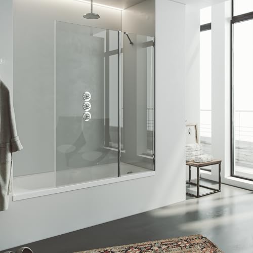 Mampara De Bañera Cristal Templado Abatible Fijo 6mm Reversible Tratamiento Antical 125cm Altura 150cm Brazo Acero Inox Ajustable Aluminio Anodizado Cromo Brillo Perfilería Apertura 180 Grados