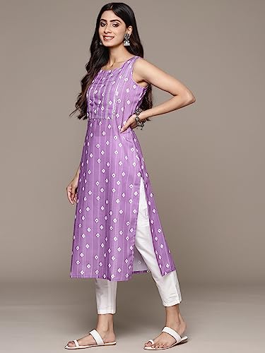Image of ishin Women's Silk Ethnic Motifs Purple Straight Kurta
