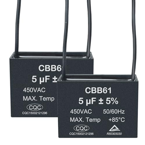 YukiHalu Ceiling Fan Capacitor CBB61 5uf 2 Wire 400/350/300/250VAC Fan Capacitor Compatible with New Harbor Breeze Hunter and Others 2 Pack