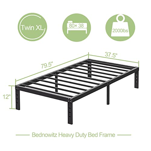 Bednowitz Twin Xl Metal Platform Bed Frame, 12 Inch Twin Xl Bed Frames With Heavy Duty Steel Slats, Noise Free Mattress Foundation No Box Spring Needed, Easy Assembly, Black #TOP2