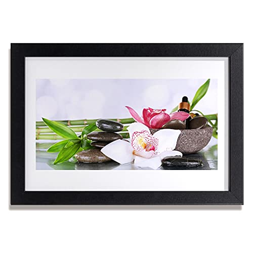 Affiche encadrée murale salon 30x20 cadre en MDF image photo fleurs orchidée bambou Tulup