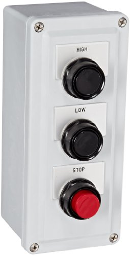 Siemens 52C334X Heavy Duty Pushbutton Control Station, Water and Oil Tight, 3 Command Points, 1 Momentary Flush Black "HIGH" Labeled Pushbutton, 1 Momentary Flush Black "LOW" Labeled Pushbutton, 1 Momentary Raised Red "STOP" Labeled Pushbutton, NEMA 4X Fiberglass Protection, 1NO, 1NC Contact Types
