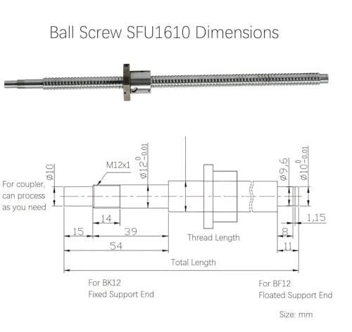Vis à billes de précision SFU1610 filetée 550mm avec écrou de transmission