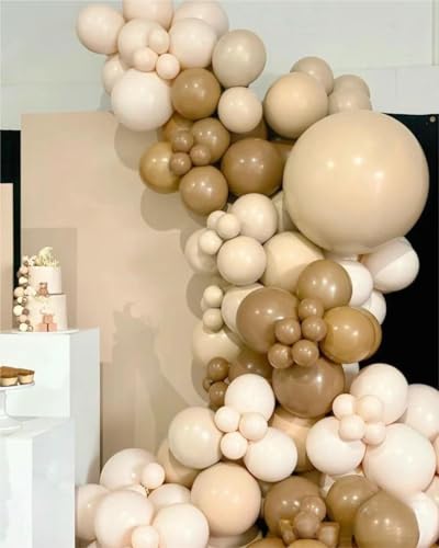 Image of MEBAY Boho Balloons Garland Arch Kit, 146 Pcs Brown Nude White Balloons Different Sizes for Girls Baby Shower Garden Tea Party Bachelorette Birthday Wedding Decorations