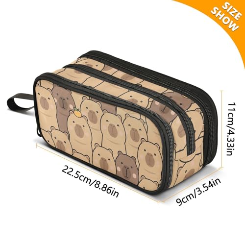 Image of Cute Capybara with Orange Pencil Case Box Boys Girls Large Pencil Pouch Zipper Compartments Big Capacity Stationery Pen Bag Organizer for Kids Teens Adults School Office
