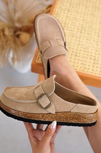 Image of Project Cloud 100% Genuine Leather Moccasin Style Clogs for Women - Memory Foam and Water Resistant Mules Slip On Non-Slip and Durable Clogs Casual Shoes for Women Footwear (Carline)